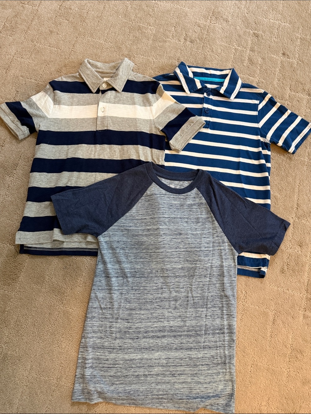 GAP Boys Navy and Gray Striped Polo& Lands End Polo & Tee small
